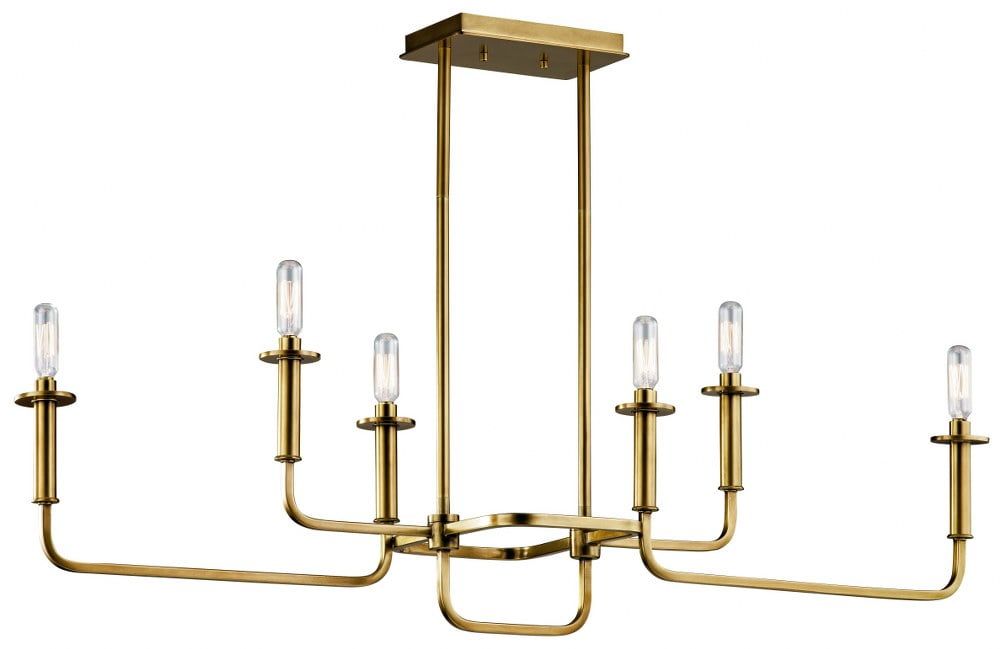 Elegant Brass 6-Candle Linear Chandelier, 11" x 17.5"