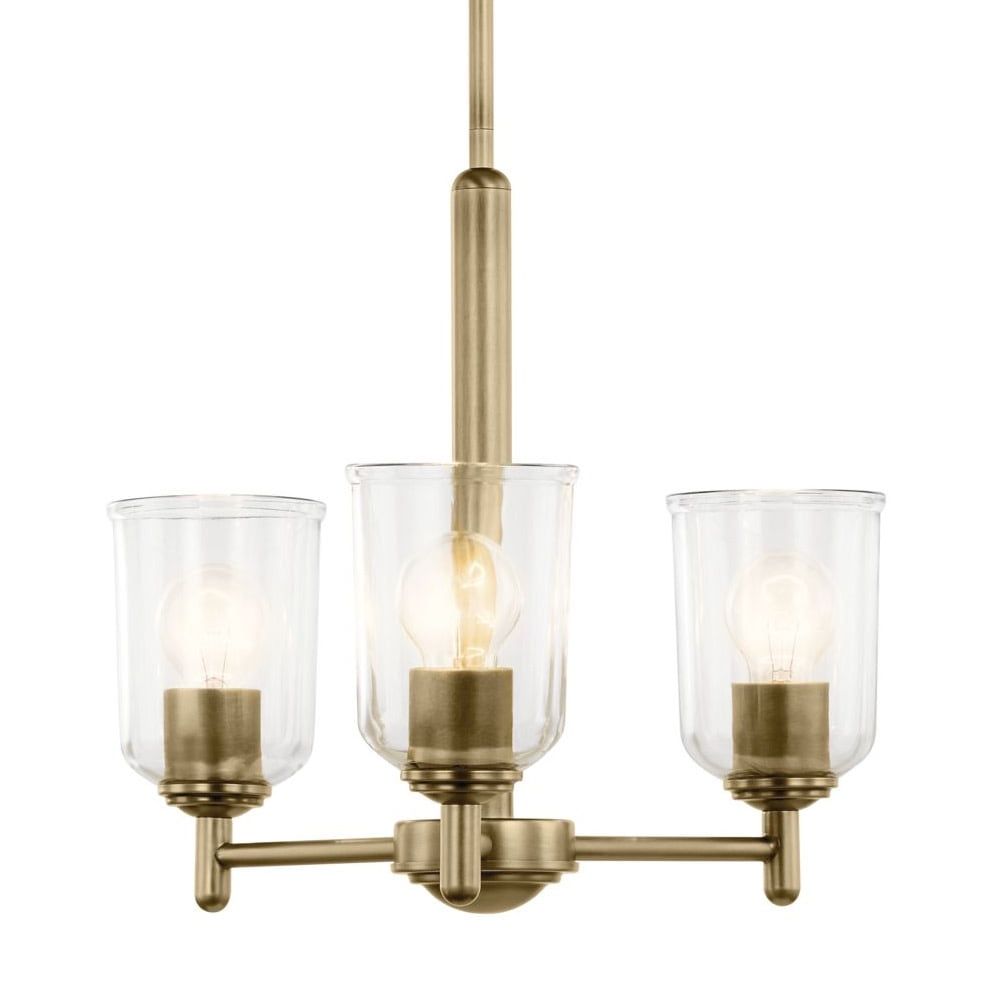 Natural Brass and Clear Glass 3-Light Mini Chandelier