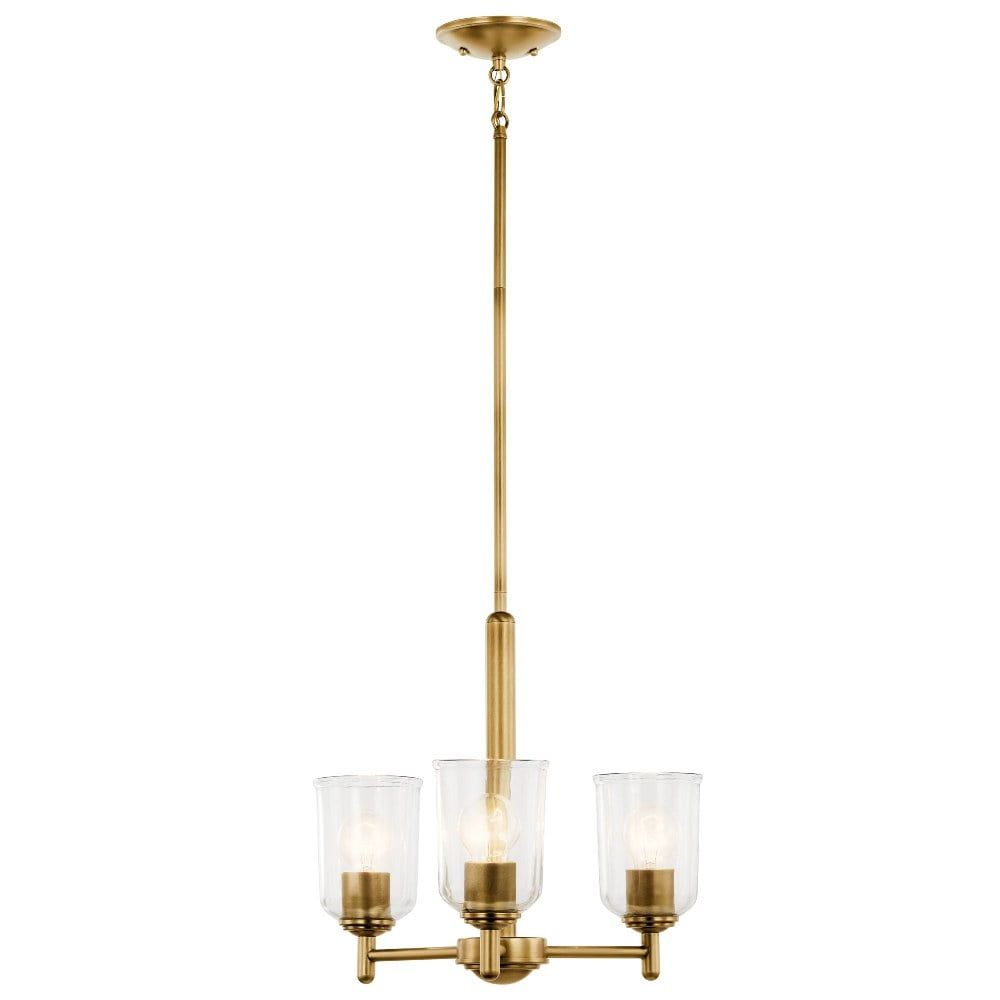 Natural Brass and Clear Glass 3-Light Mini Chandelier
