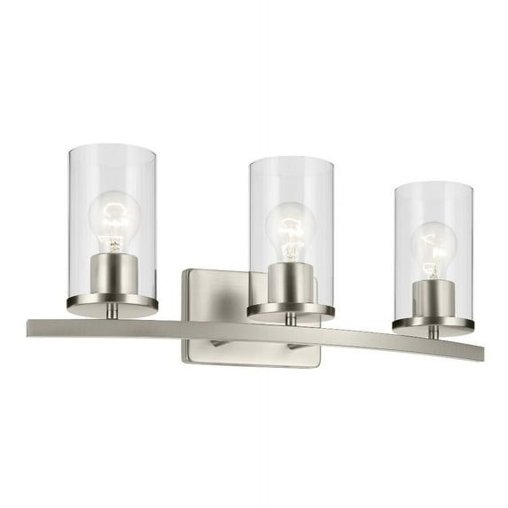 Brushed Nickel 3-Light Vanity with Clear Glass Cylindrical Shades