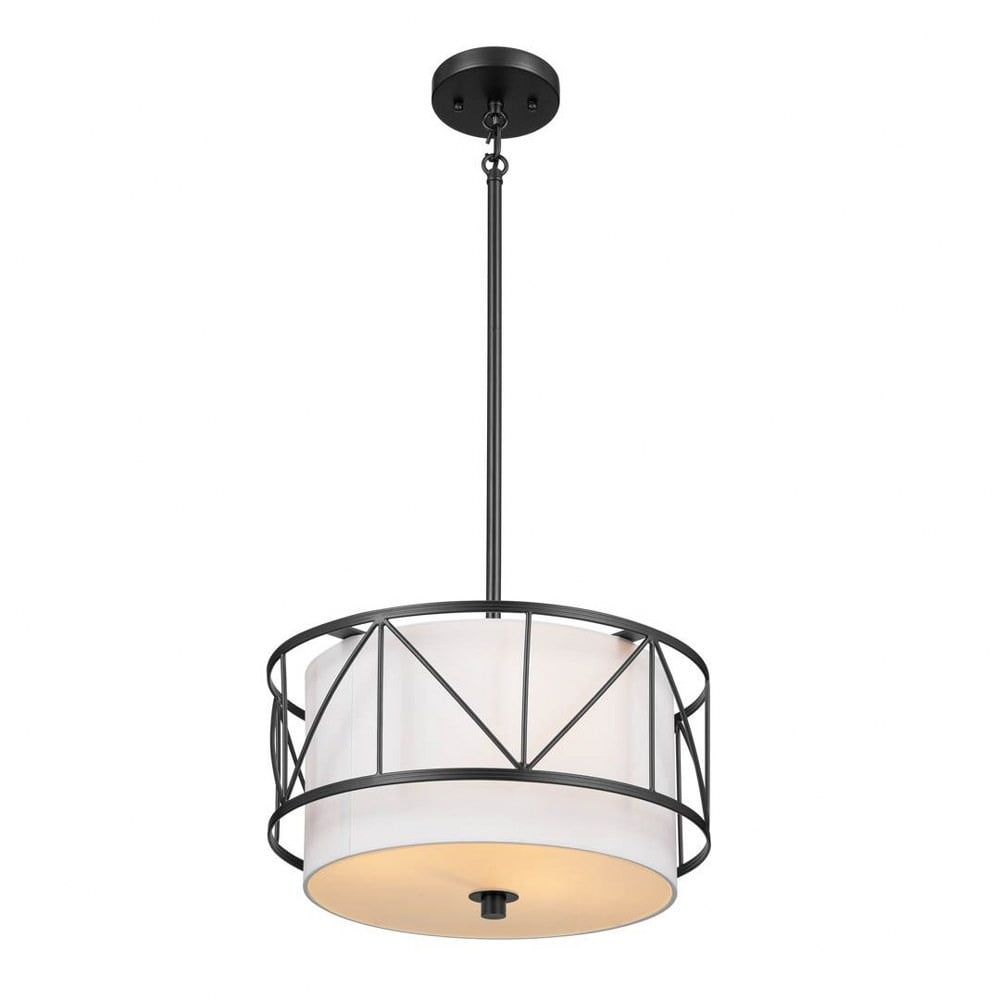 Black and White Glass Drum Pendant Light