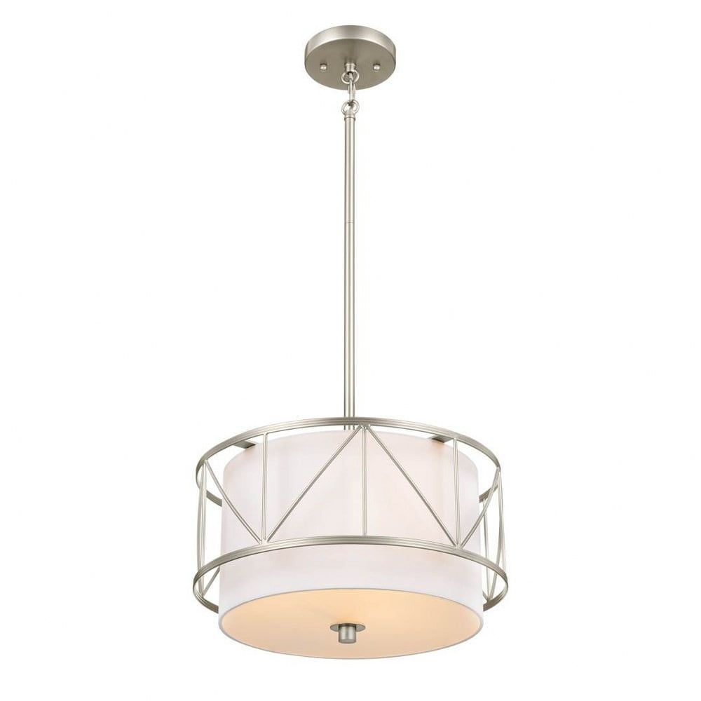 Satin Nickel 14'' Drum Pendant Light with Glass Shade