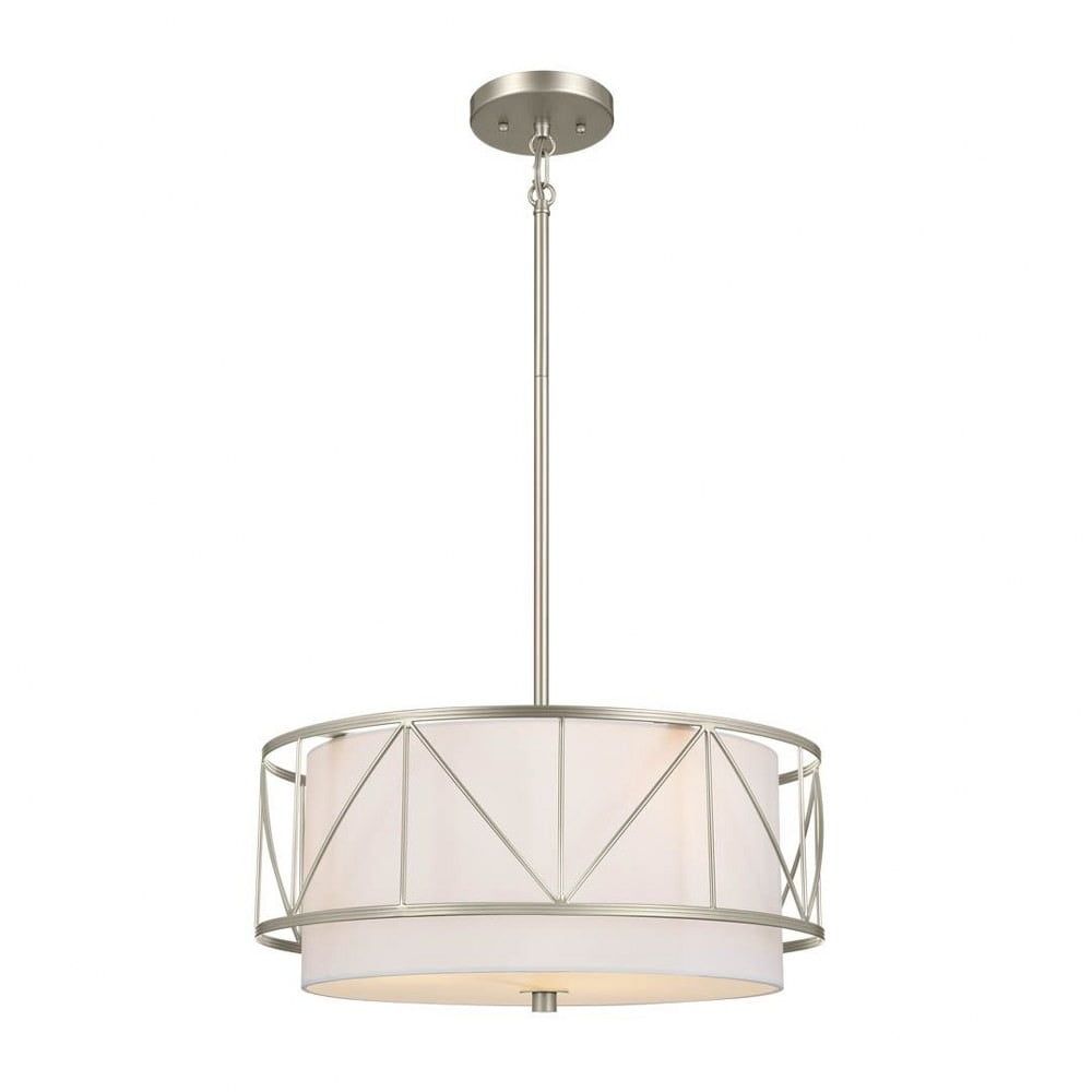 Satin Nickel 18" Drum Pendant Light with Glass Shade