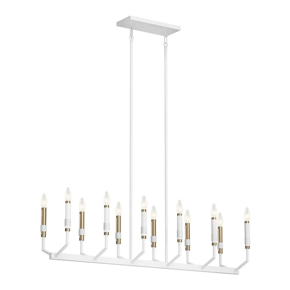 Armand 43" White Linear Chandelier with Leather Accents