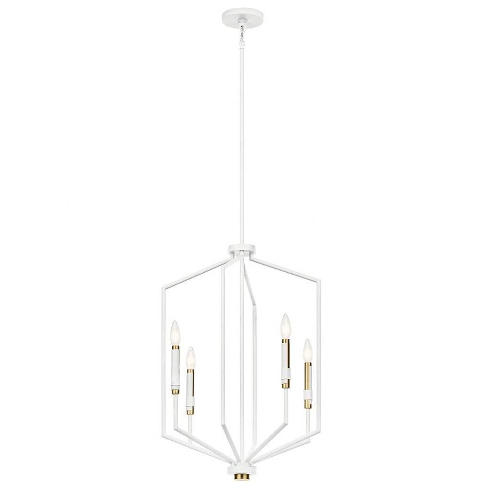 Elegant White Faux Leather-Wrapped 4-Light Foyer Pendant