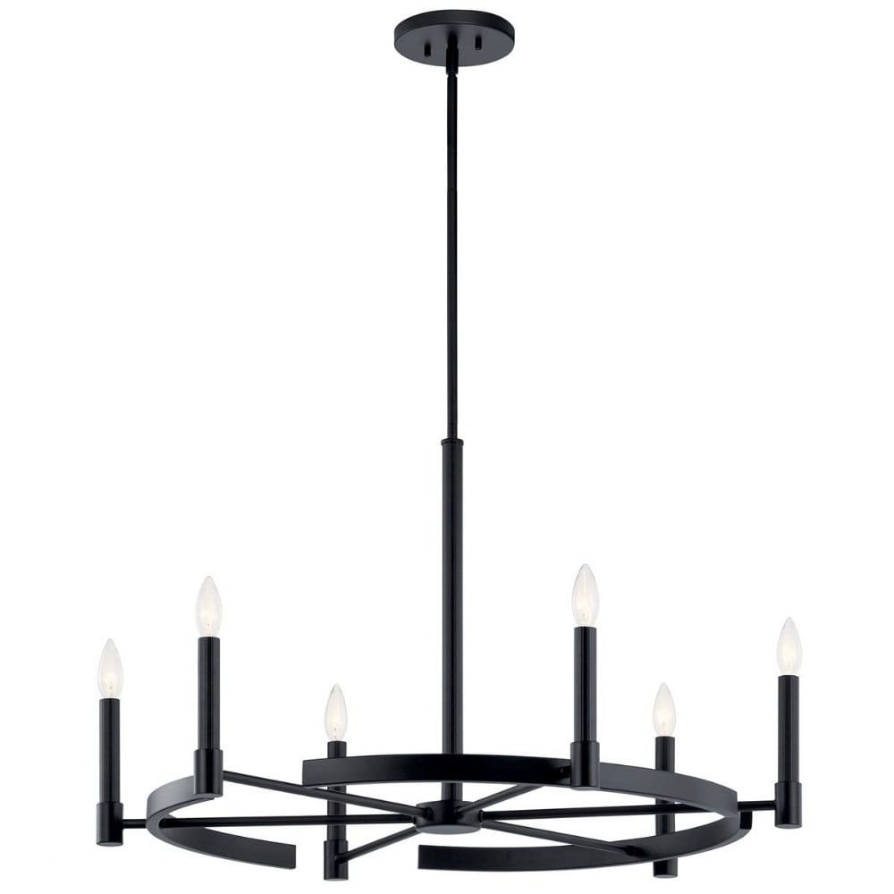 Elegant Black 6-Light Taper Candle Chandelier with Ribbed Column