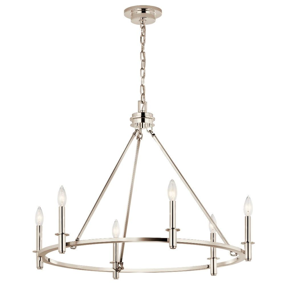 Polished Nickel 6-Light Candle Ring Chandelier