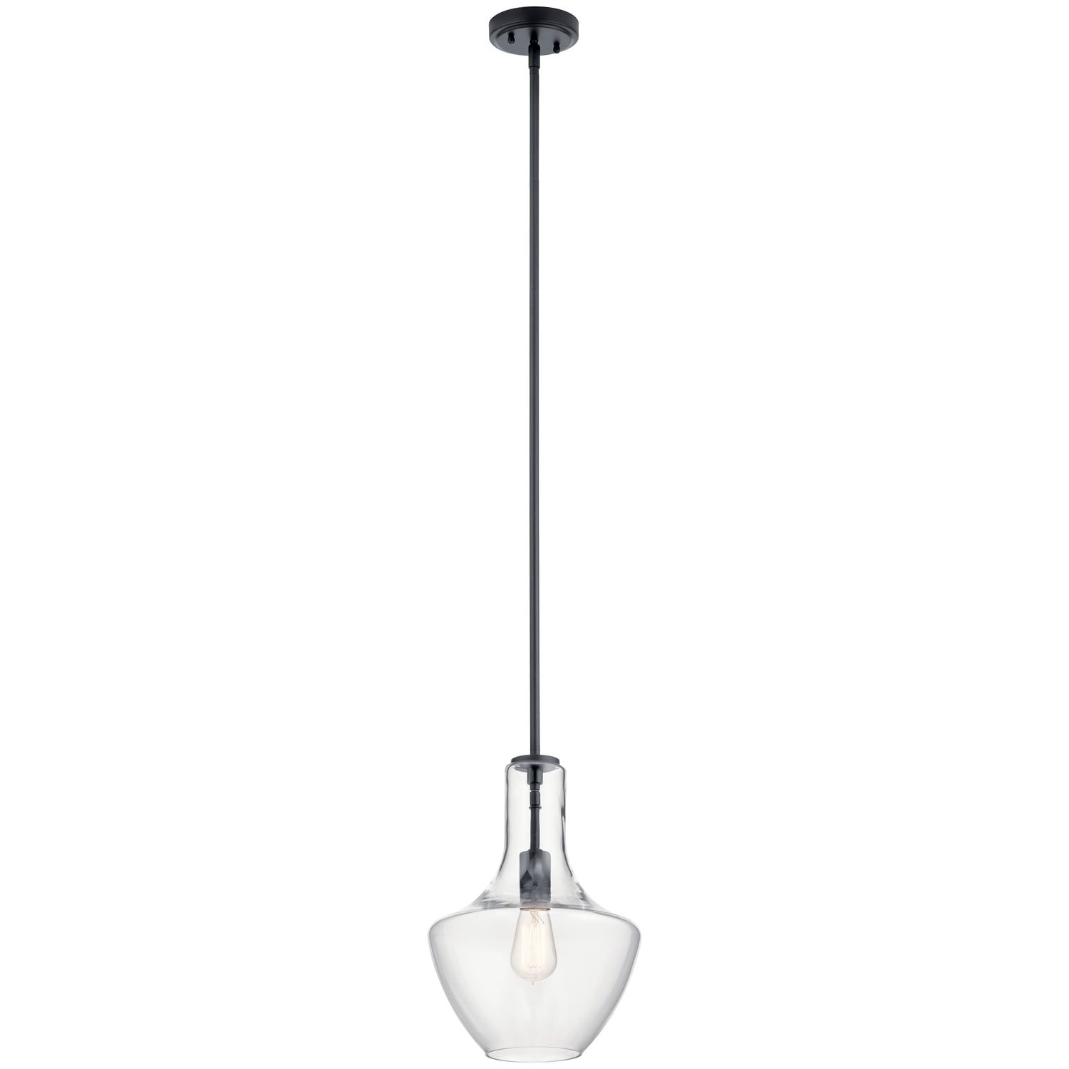 Everly 15.25" Transitional Black Pendant Light with Clear Glass Shade