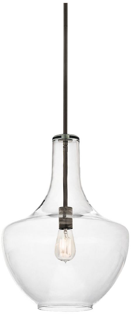 Transitional Olde Bronze 20" Ceiling Pendant with Clear Schoolhouse Shade