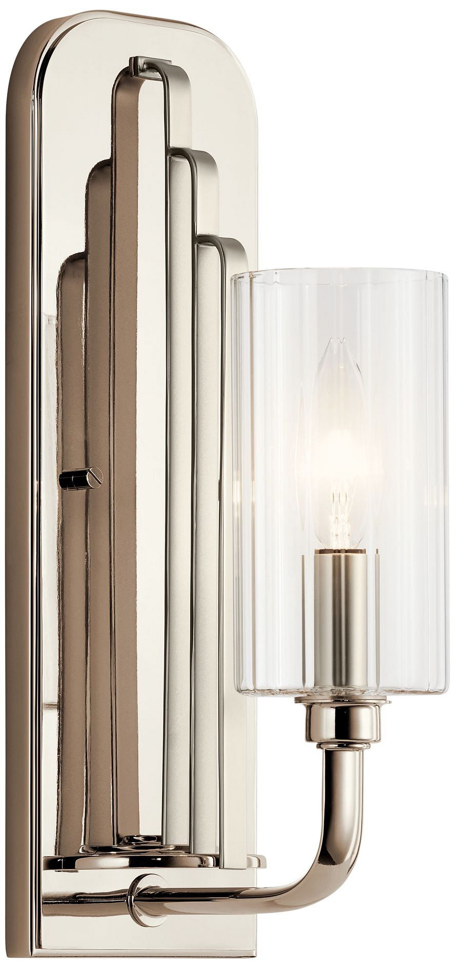 Kimrose Art Deco Polished Nickel 1-Light Sconce with Clear Fluted Glass