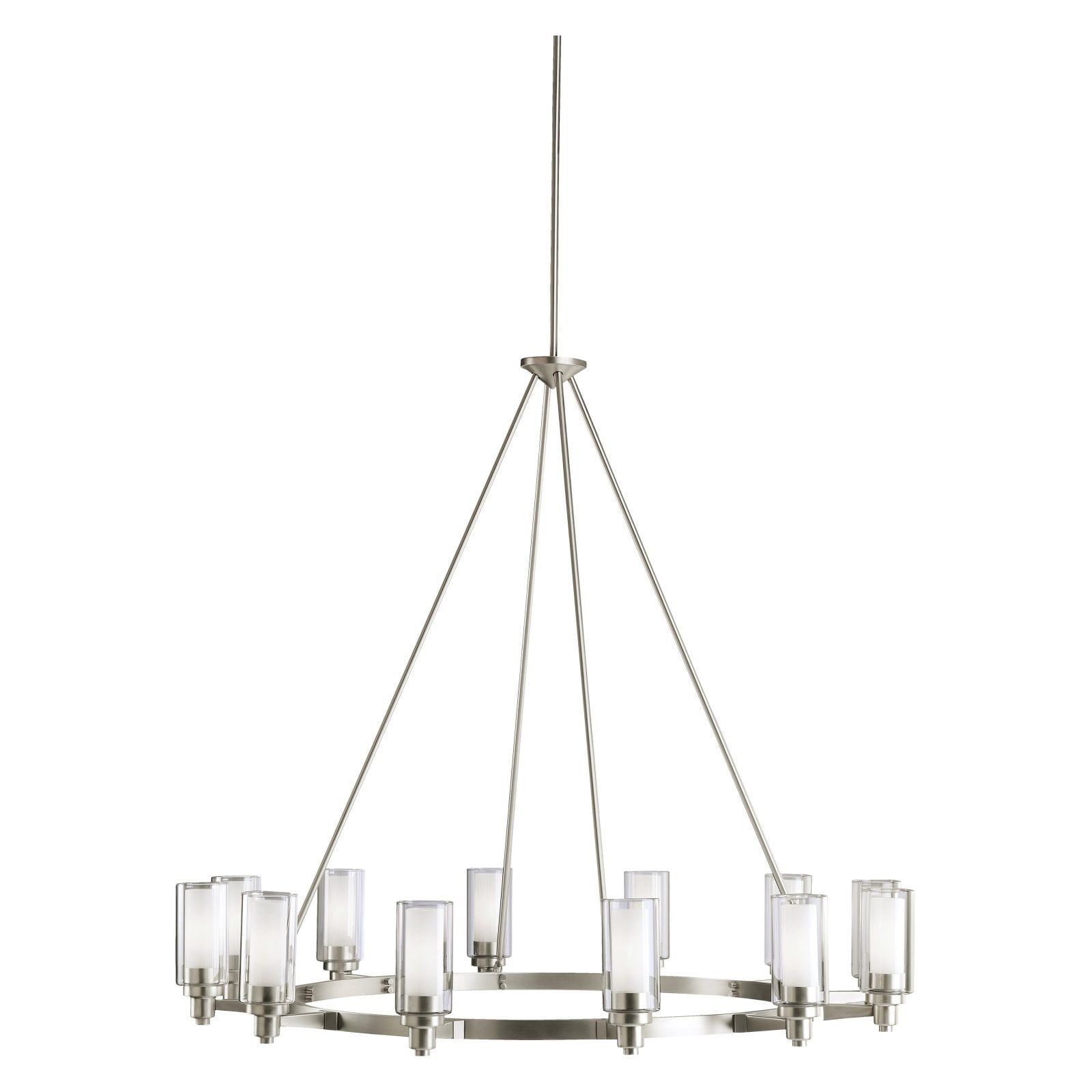 Elegant Brushed Nickel 12-Light Chandelier with Satin Etched Glass