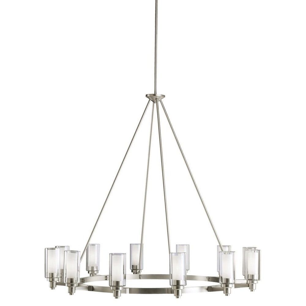 Elegant Brushed Nickel 12-Light Chandelier with Satin Etched Glass