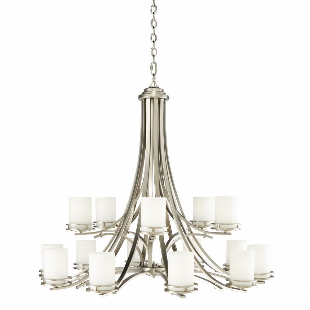 Hendrik Brushed Nickel 15-Light Two-Tier Chandelier with Satin Etched Glass