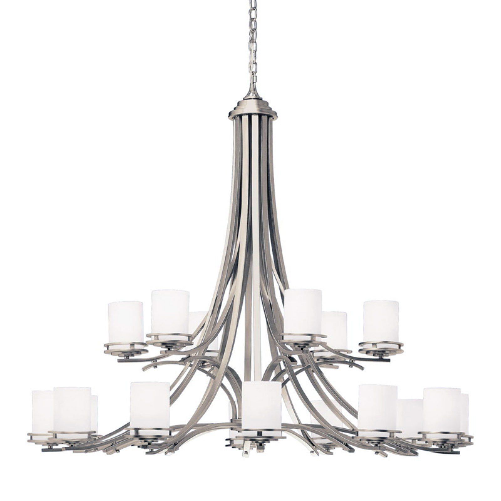 Hendrik Brushed Nickel 18-Light Tiered Chandelier with Satin Etched Opal Glass