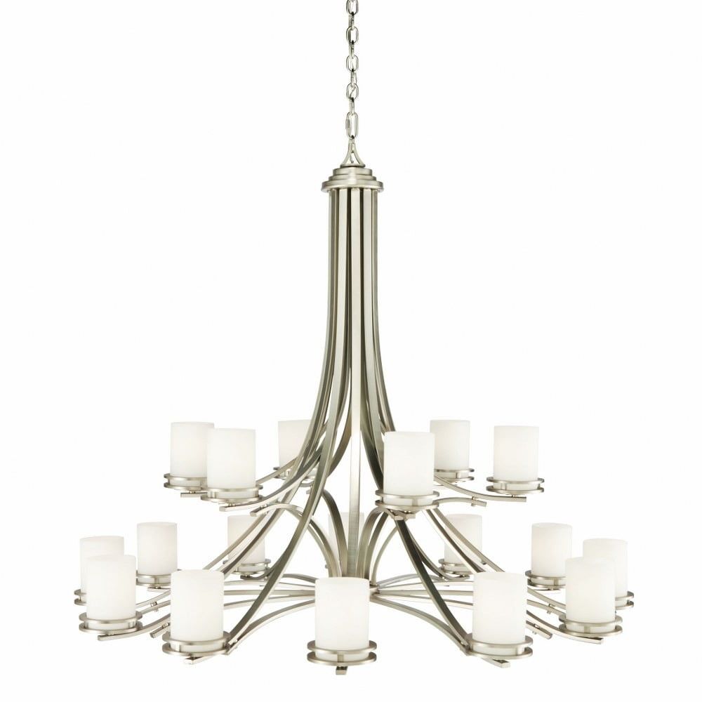 Hendrik Brushed Nickel 18-Light Tiered Chandelier with Satin Etched Opal Glass