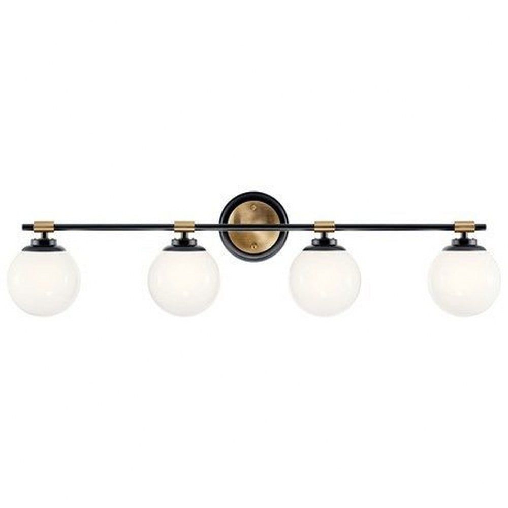 Benno 34" Black and Bronze 4-Light Vanity with Opal Glass