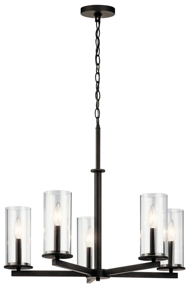 Distressed Bronze 26'' Transitional 5-Light Chandelier with Clear Shades