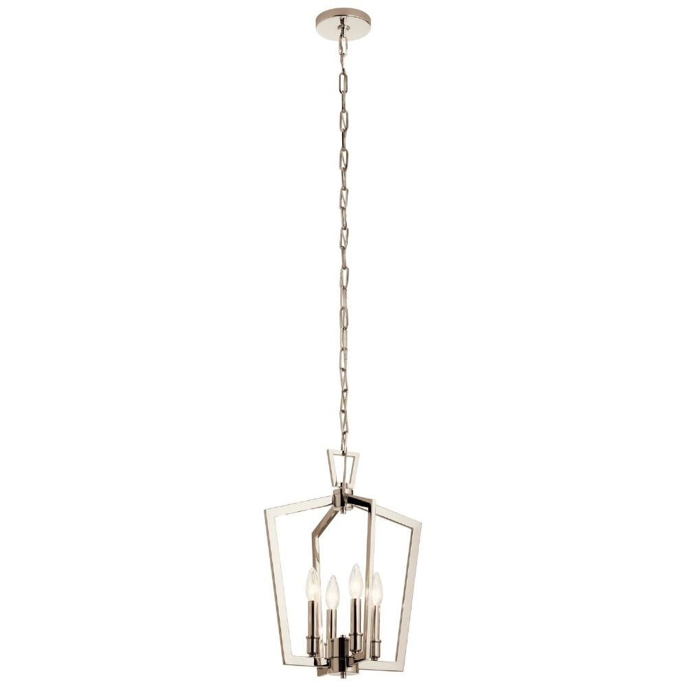 Elegant Polished Nickel 4-Light Open Cage Pendant