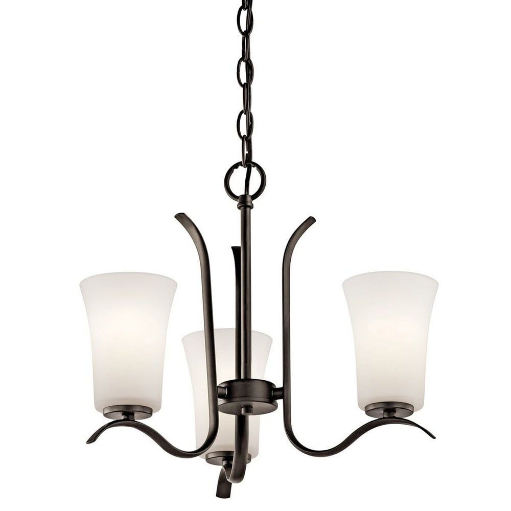 Transitional Olde Bronze Mini LED Chandelier with White Shade