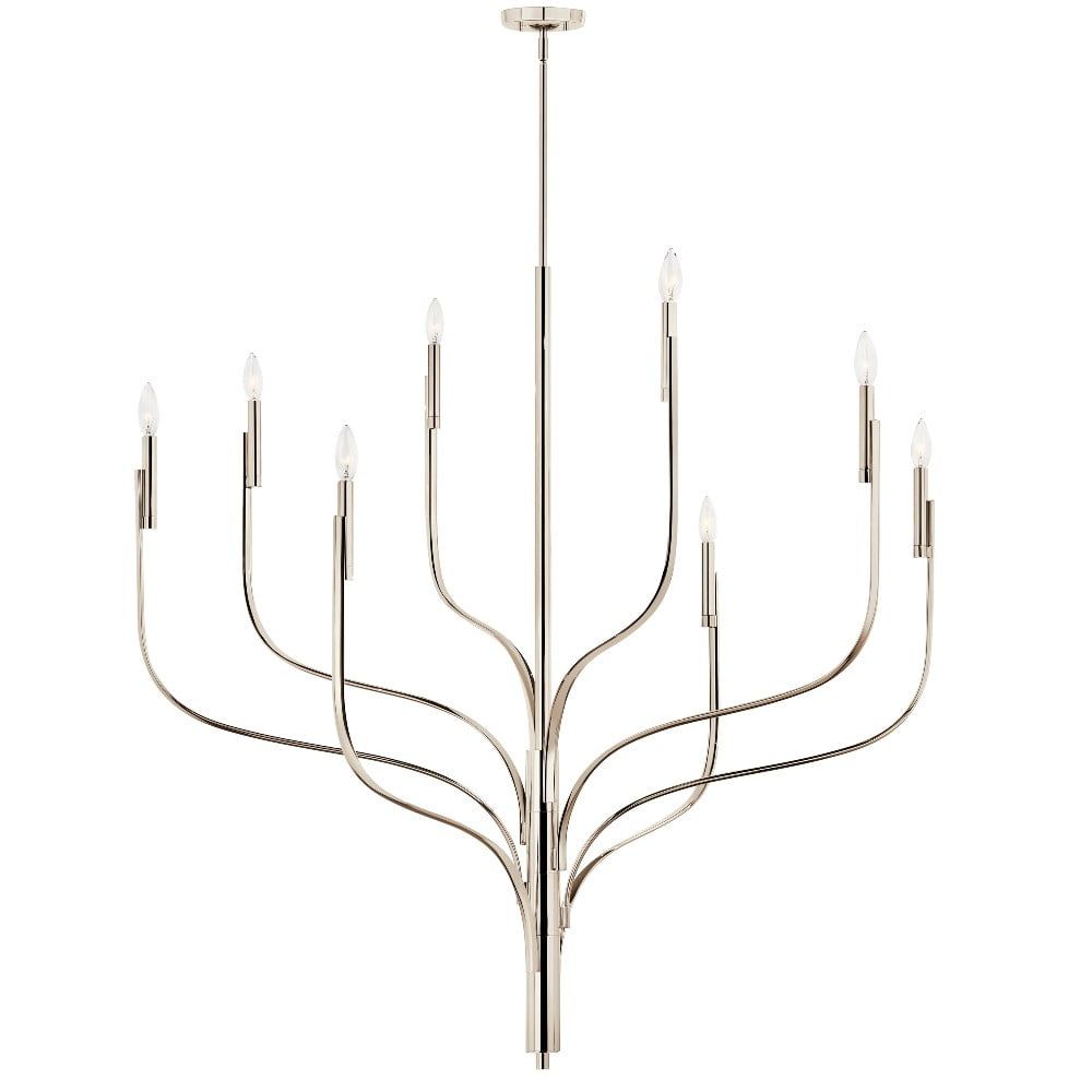Polished Nickel 8-Light Sculptural Candle Chandelier