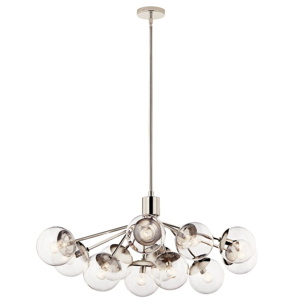 Polished Nickel 12-Light Chandelier with Clear Glass Shades