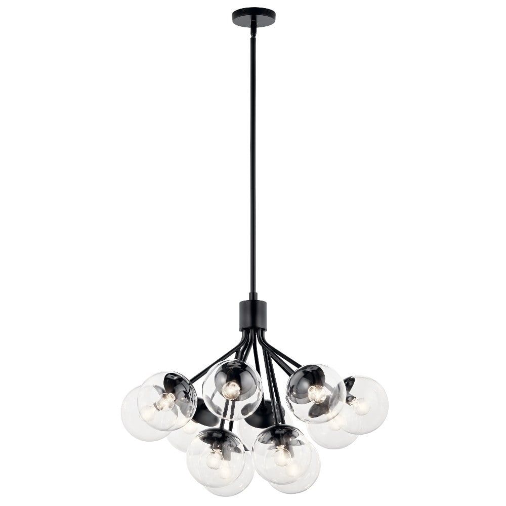 Black Steel 12-Light Sputnik Chandelier with Clear Glass Shades