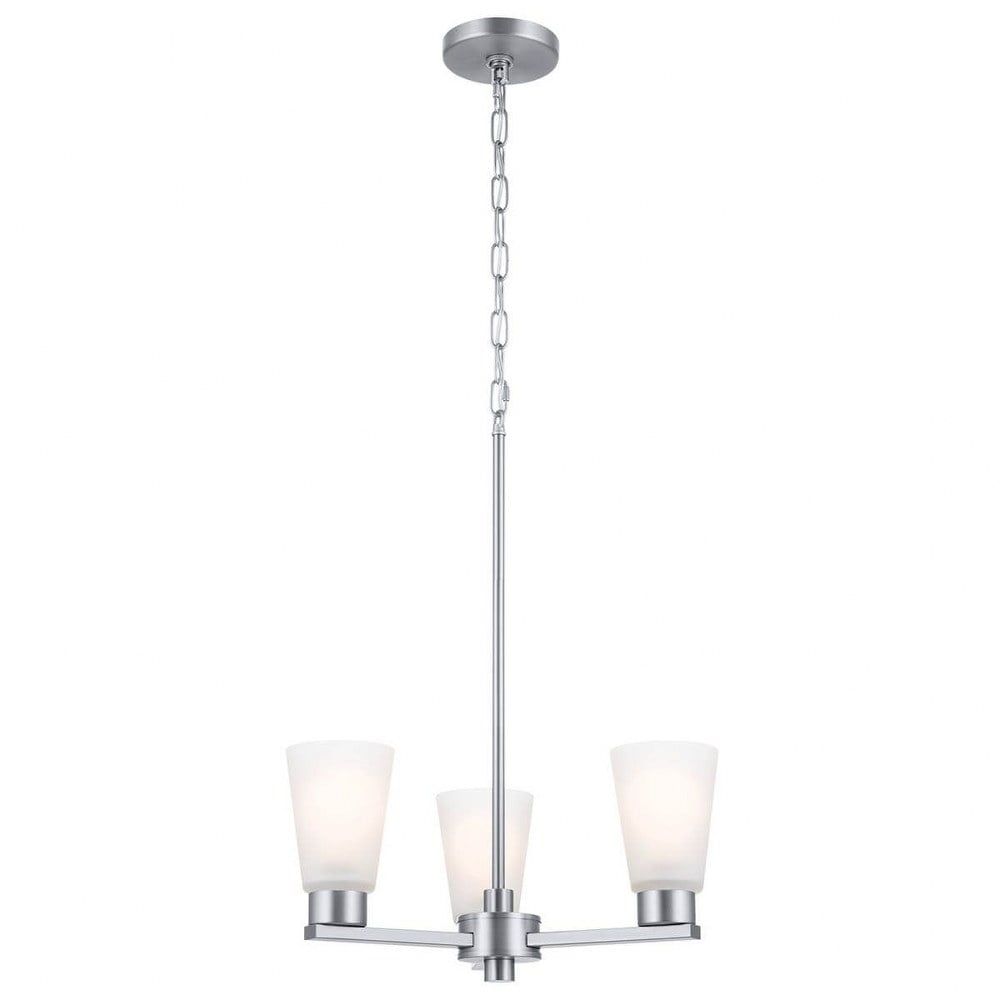 Brushed Nickel 3-Light Modern Chandelier with Frosted Glass Shades