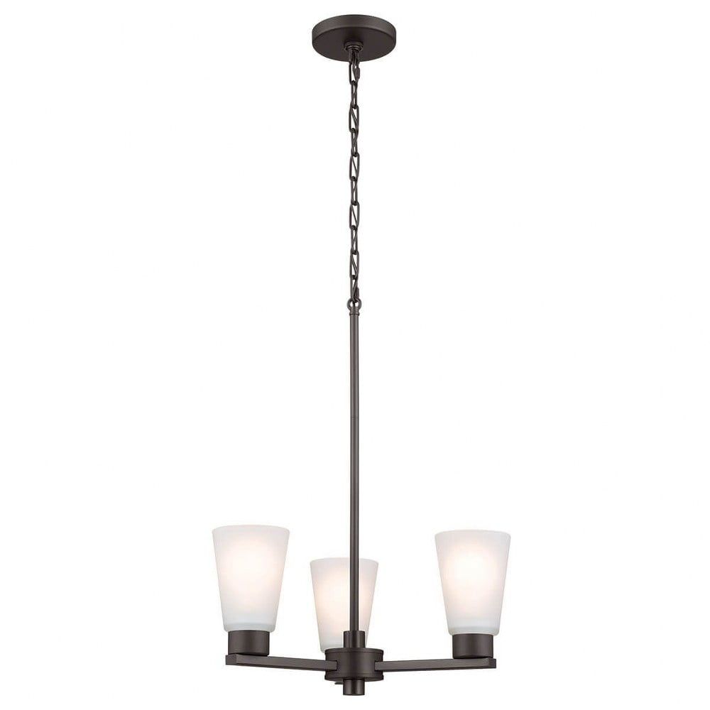 Olde Bronze Mini Chandelier with Satin Etched Glass Shades