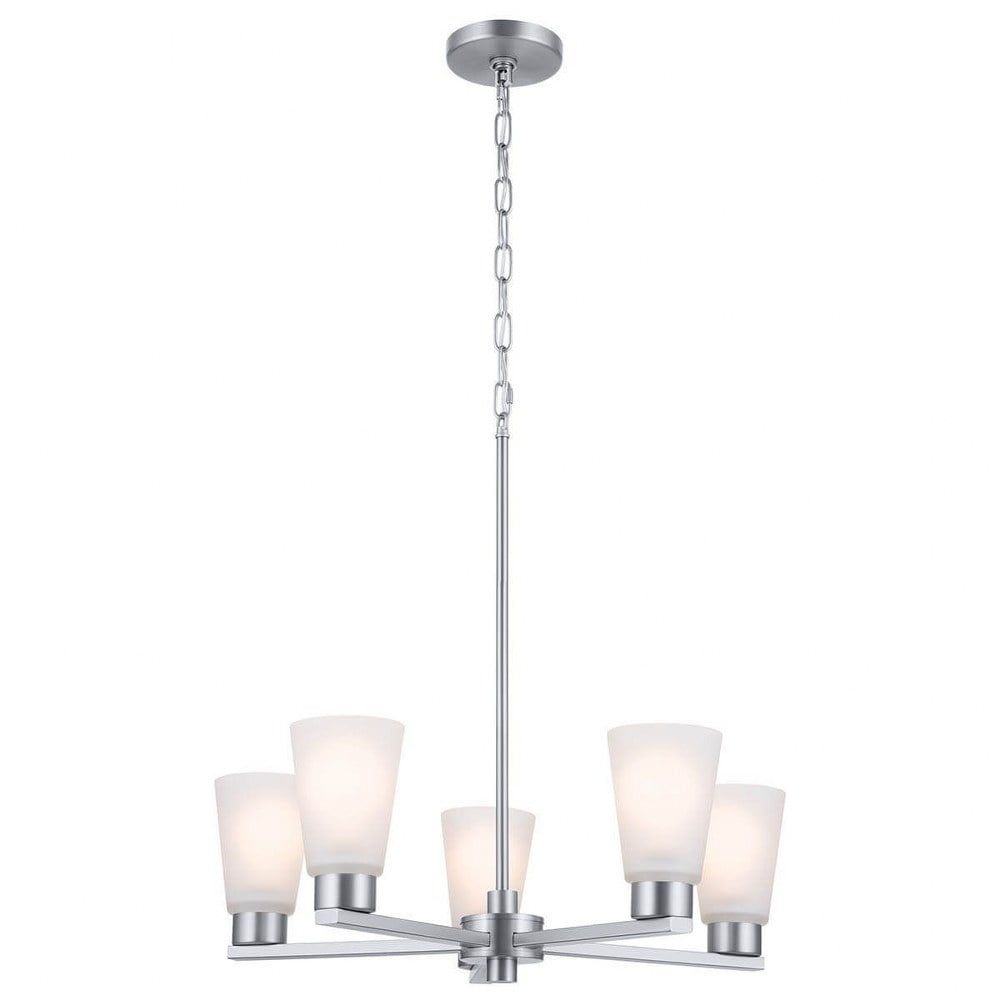 Stamos Brushed Nickel 5-Light Modern Chandelier with Glass Shades