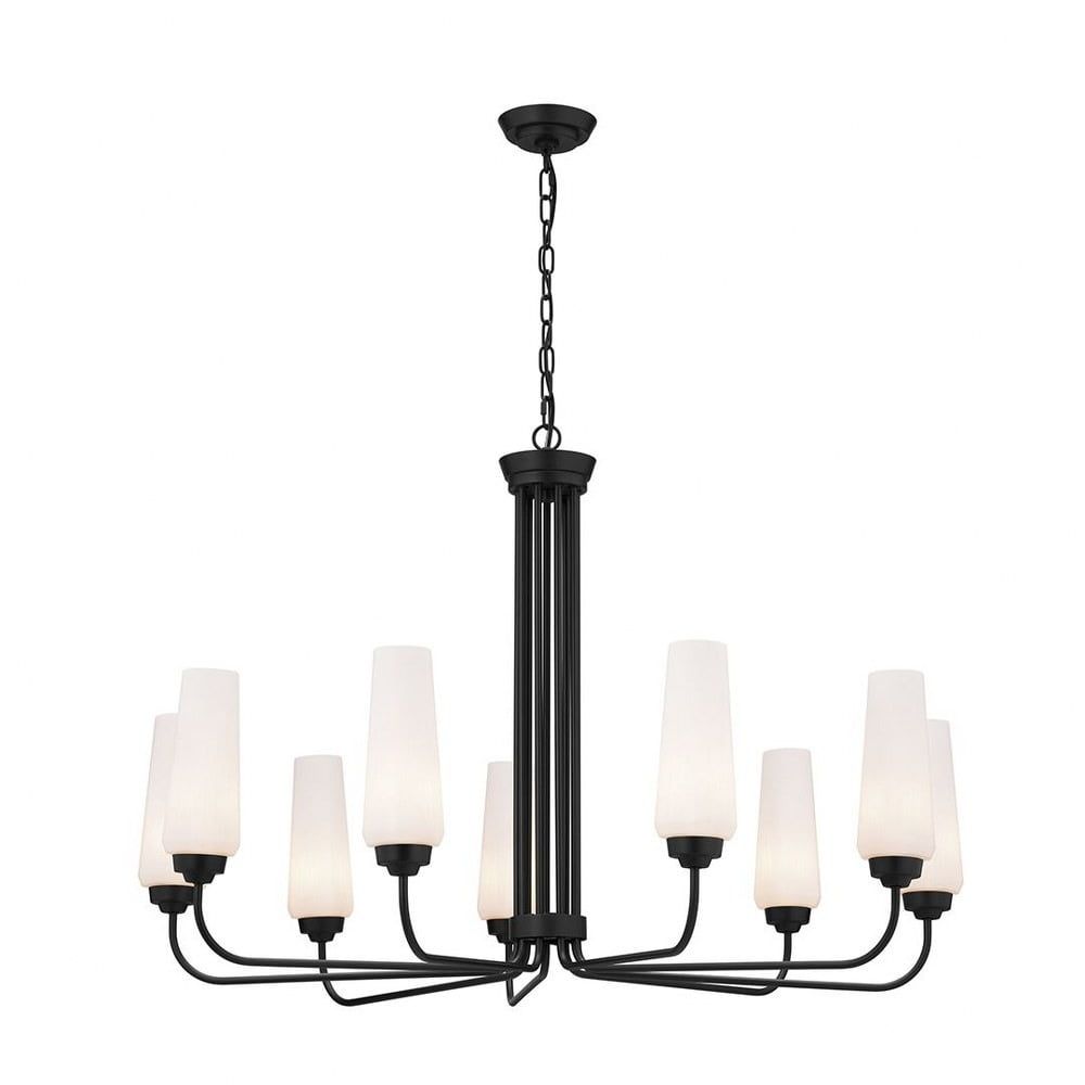 Truby Art Deco Black Opal Glass 9-Light Large Chandelier