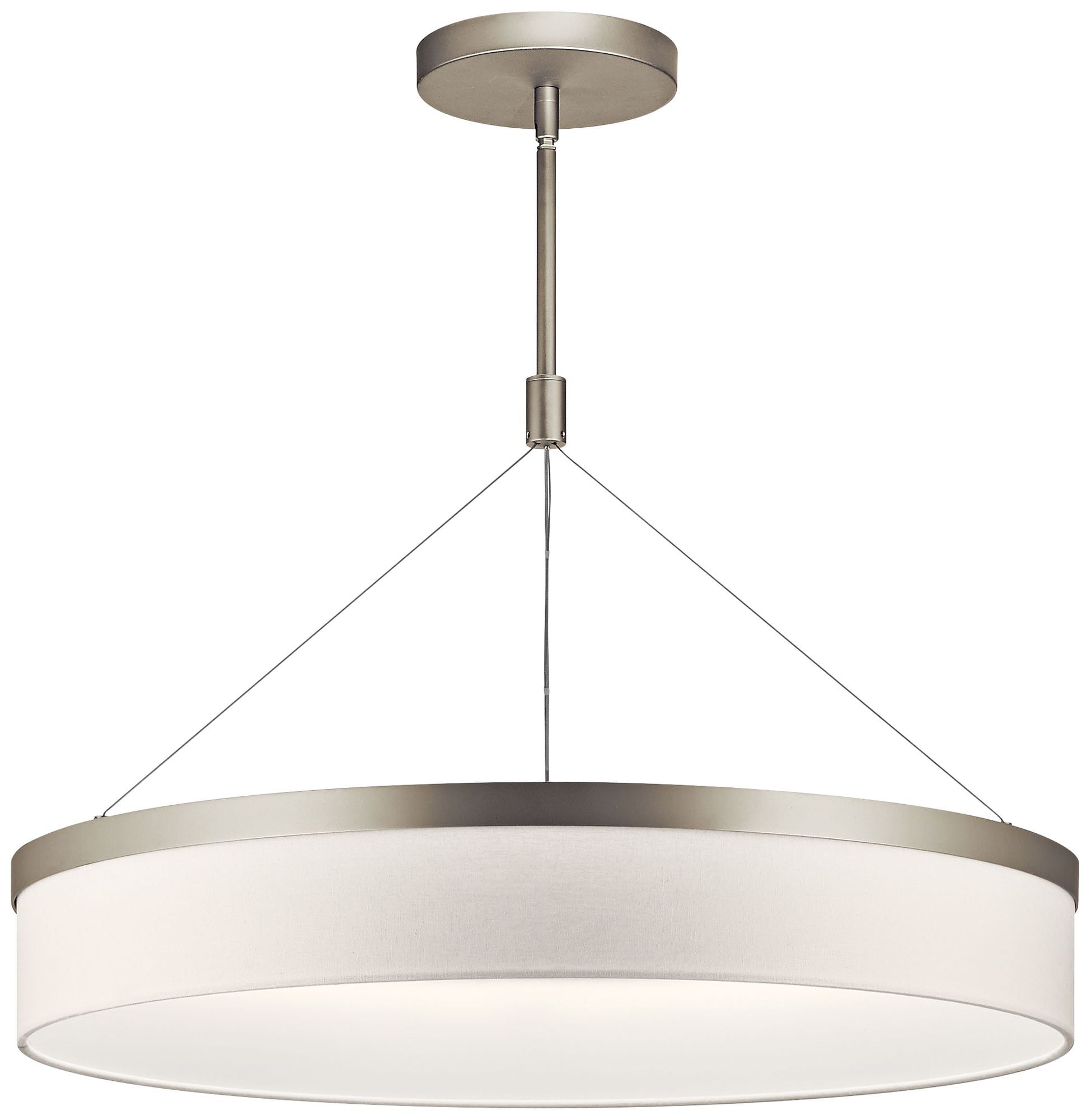 Satin Nickel 26" Modern LED Drum Pendant Light with White Shade