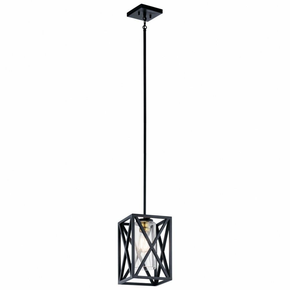 Rustic Lodge 8" Mini Pendant in Black Steel with Clear Glass Shade