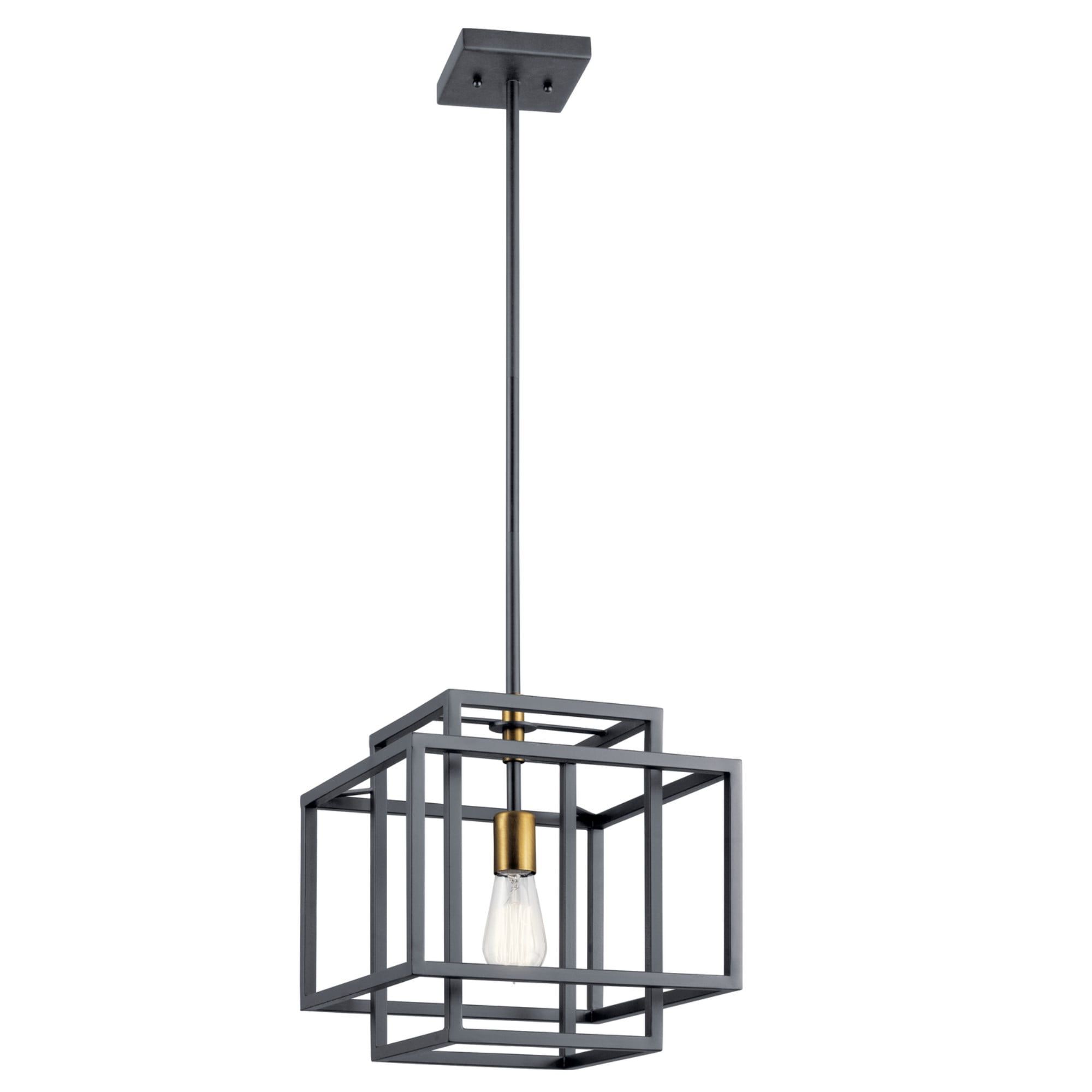 Modern Matte Black and Gold 12" Ceiling Pendant with Glass Accents