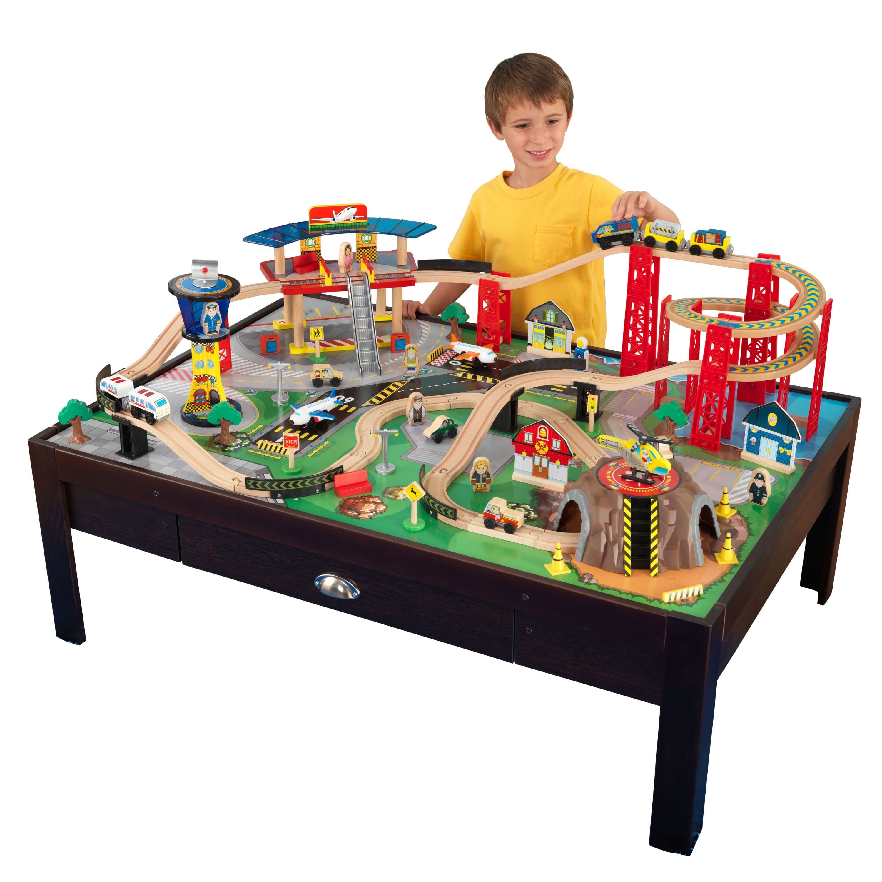 KidKraft Espresso Wooden Train Set & Table with Storage Drawer