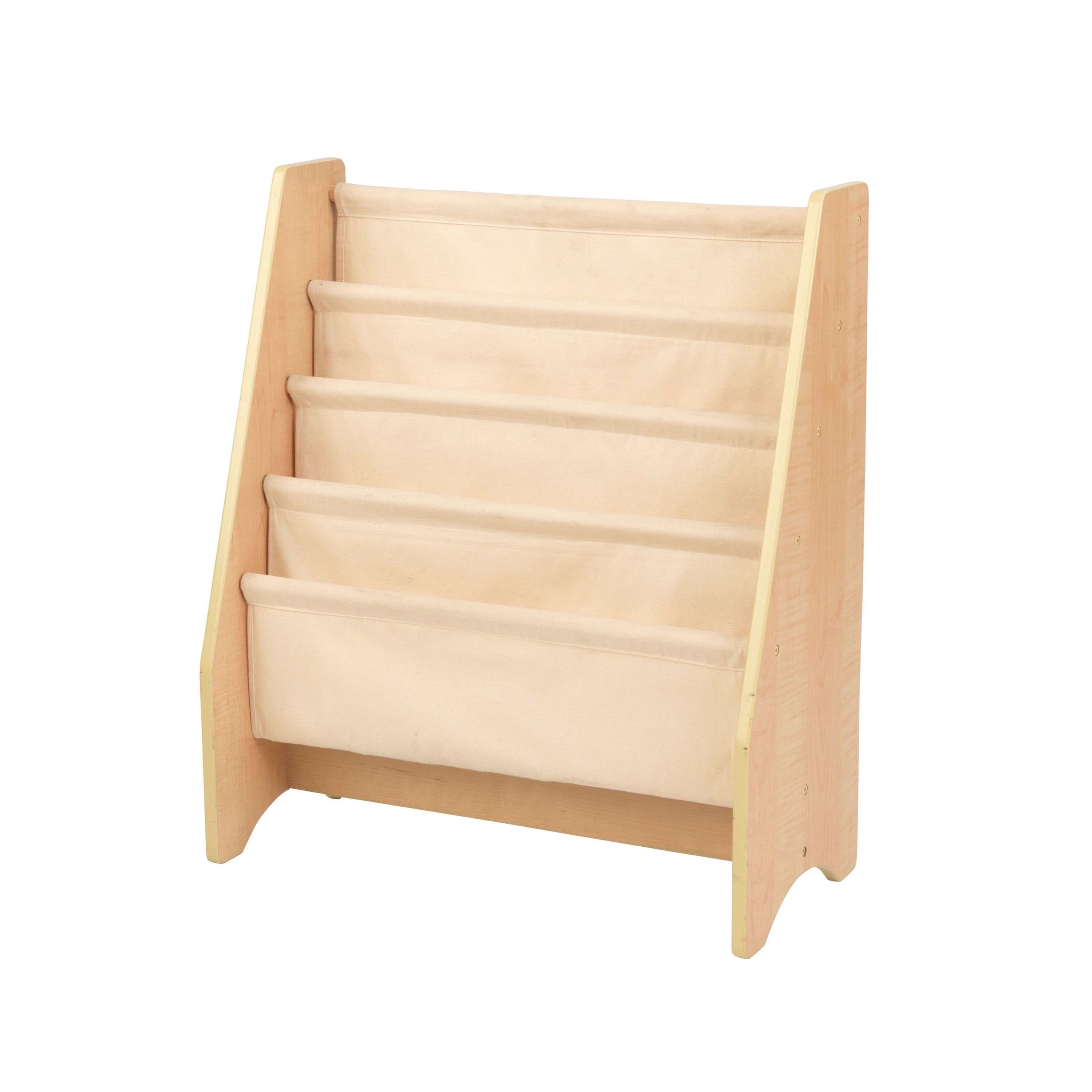 Natural Wood and Canvas Sling Bookshelf for Kids