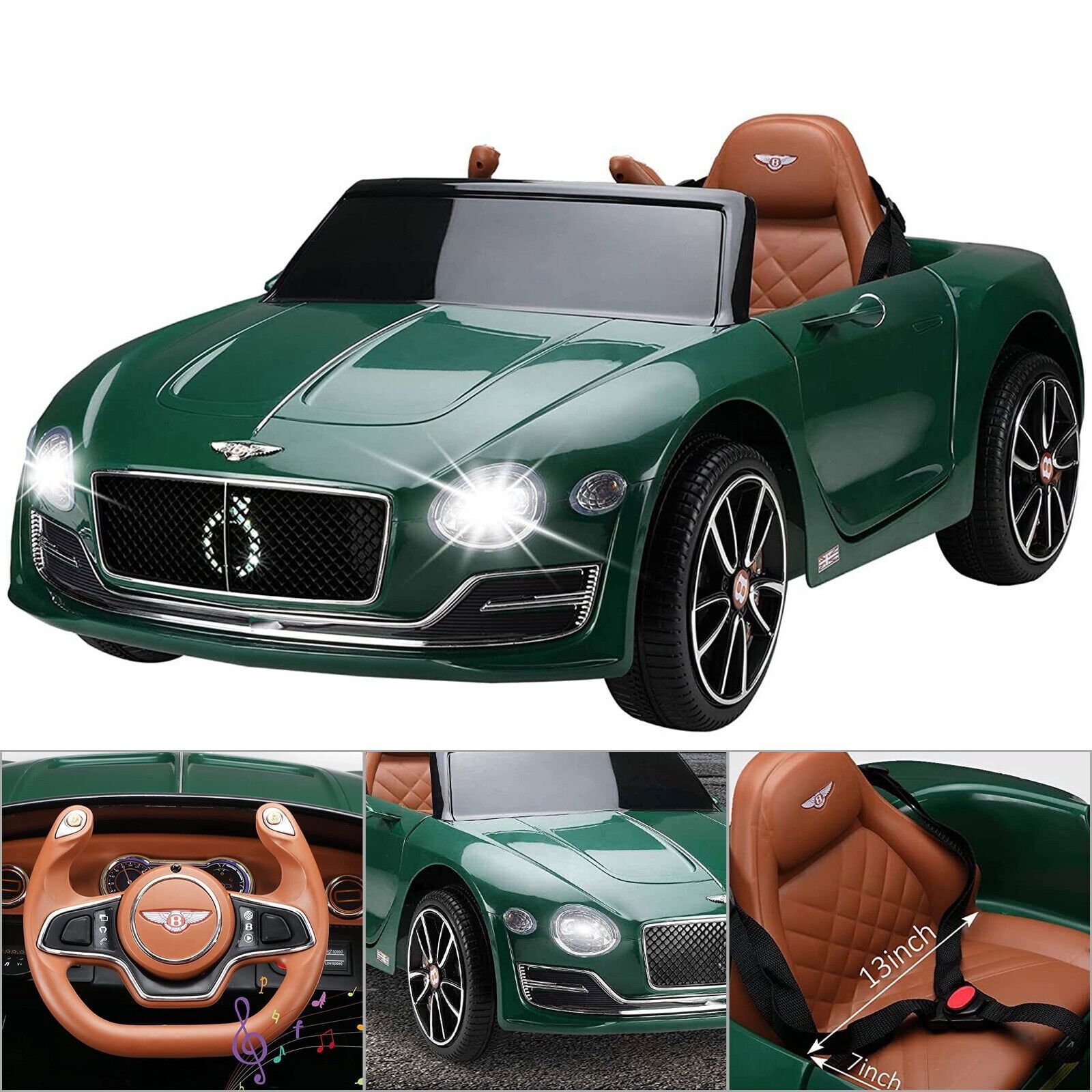 Green 12V Bentley Style Kids Ride-On Car with Remote Control