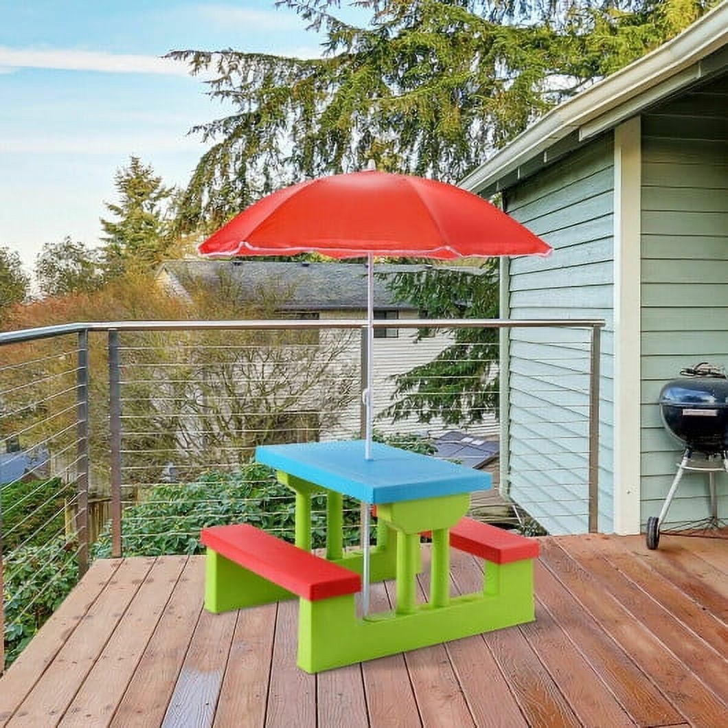 Rainbow Delight Collapsible Kids' Picnic Table with Adjustable Umbrella