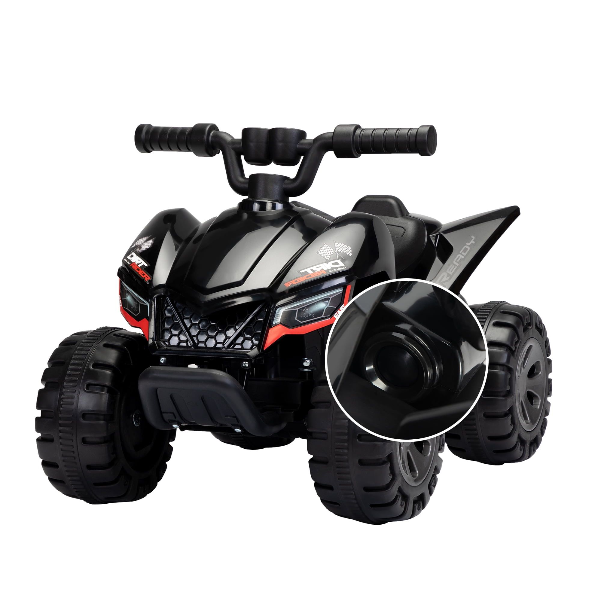 Black 6V Kids Ride-On Quad with LED Lights and Music