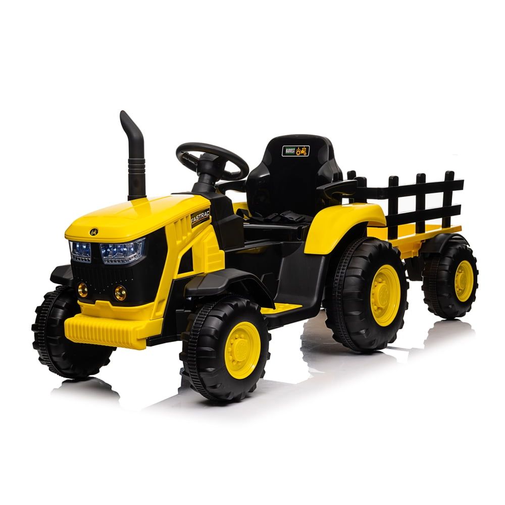 12V Yellow Ride-On Tractor with Detachable Trailer