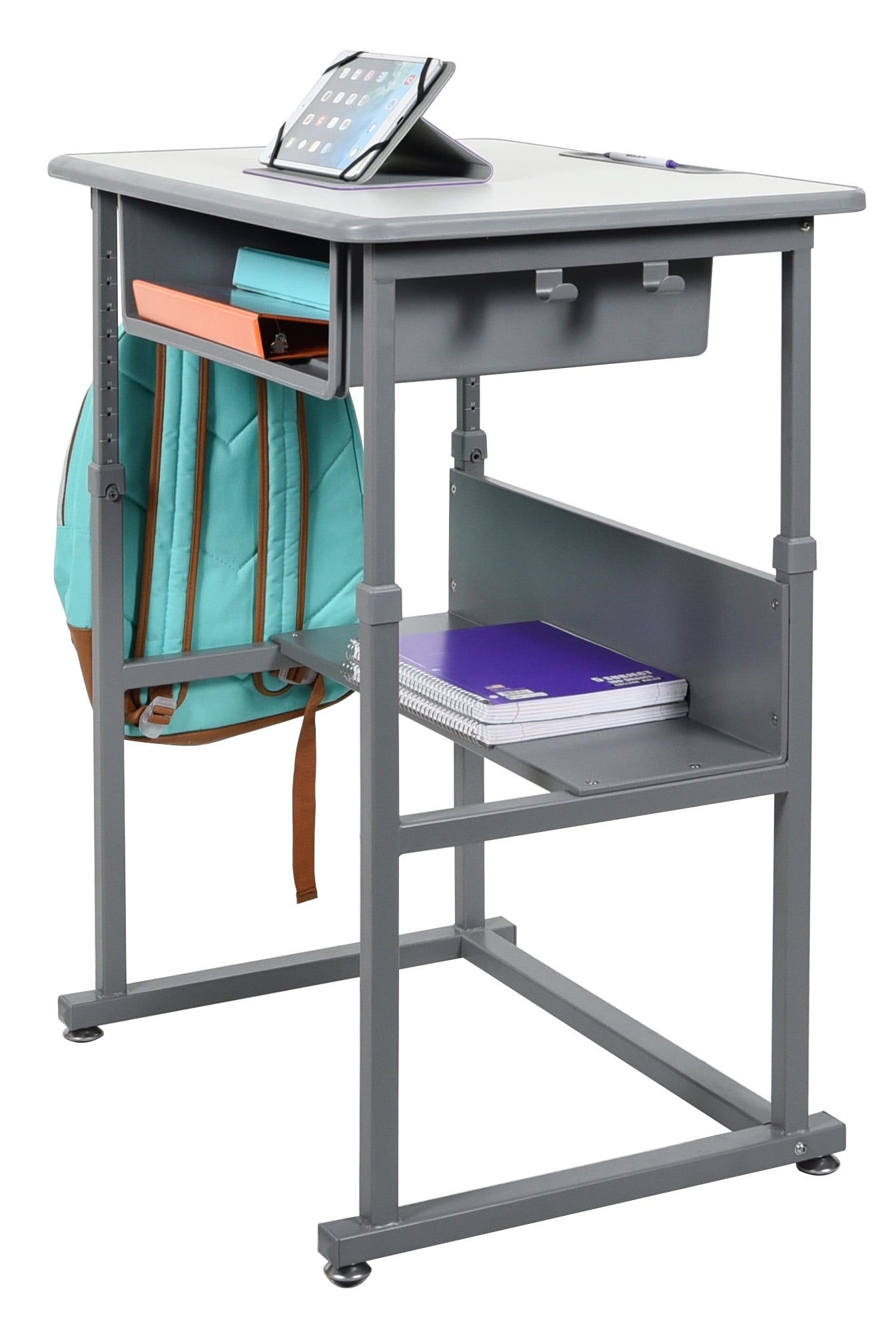 Modern Gray Adjustable Height Steel Frame Standing Desk