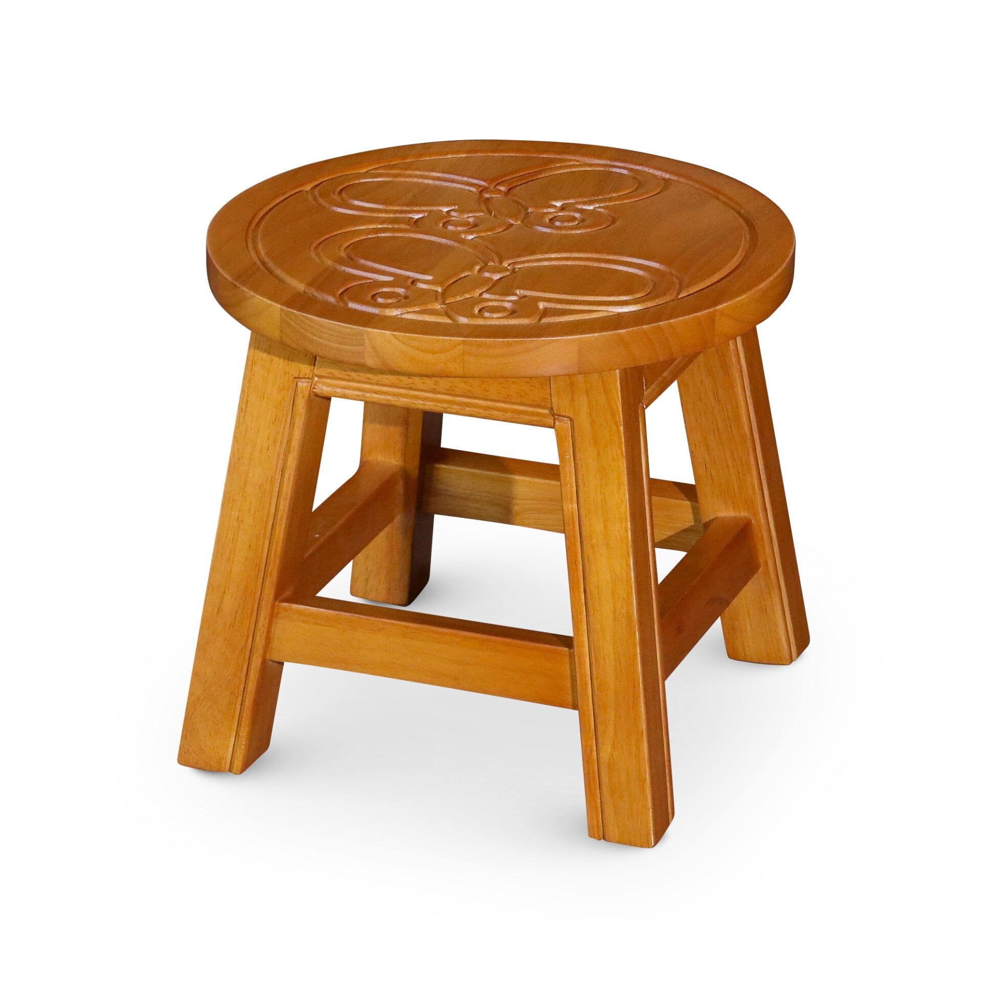 Natural Rubberwood Carved Butterfly Step Stool