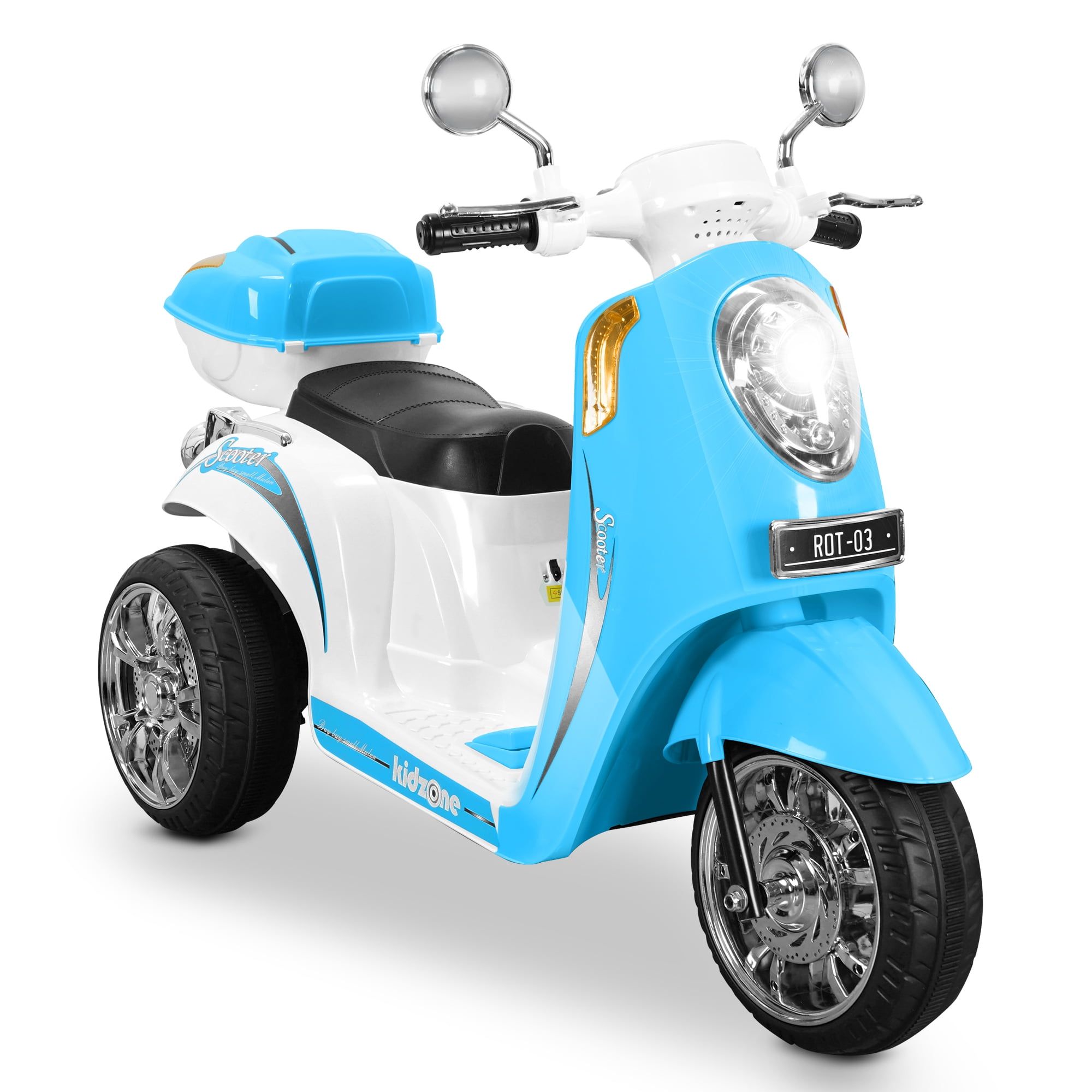 Kidzone Sky Blue 6V 3-Wheel Ride-On Motorcycle with Horn