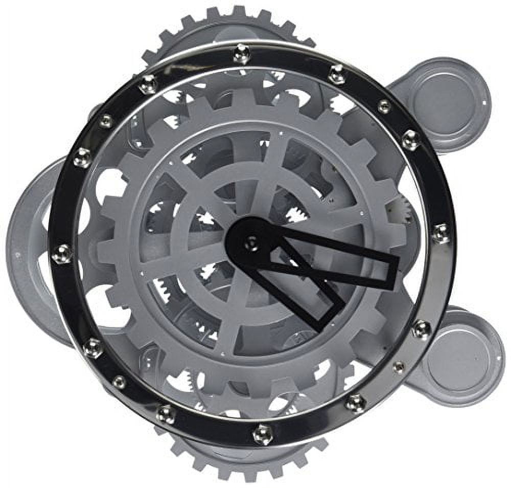 Silver Quartz Gear Desk Clock with Steel Rim