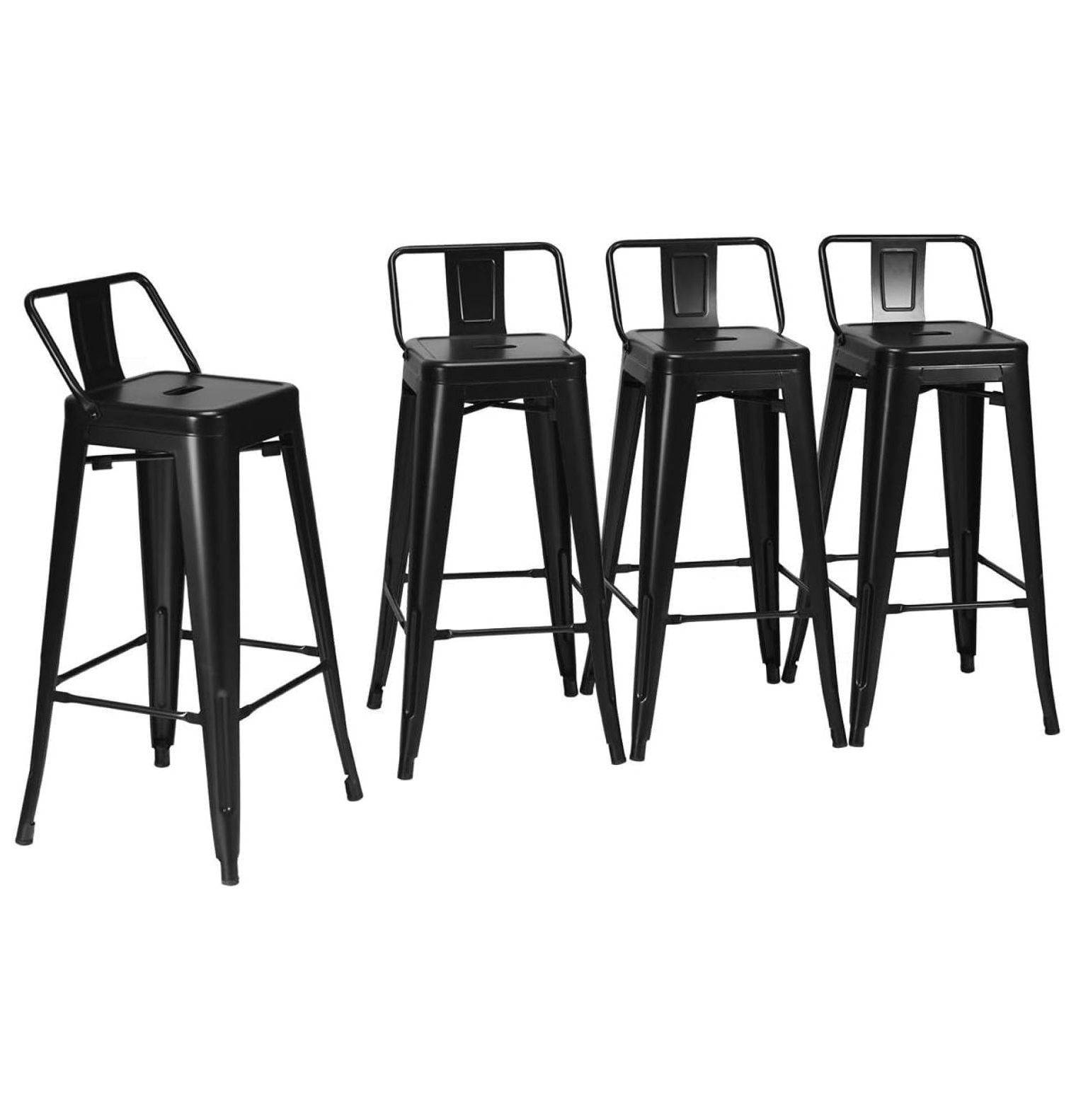 Black 30" Metal Bar Stools Set of 4 with Low Back