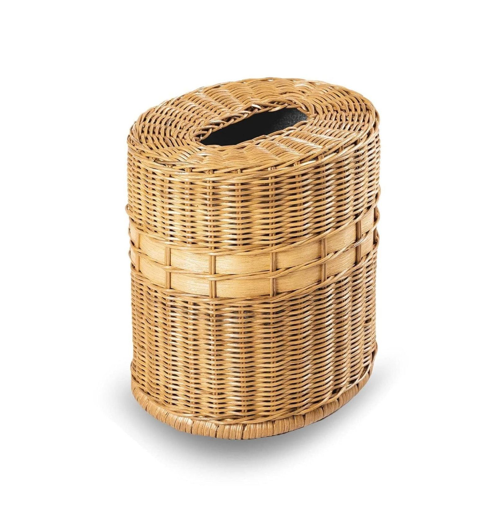 Sandstone Oval Wicker Waste Basket with Removable Metal Liner