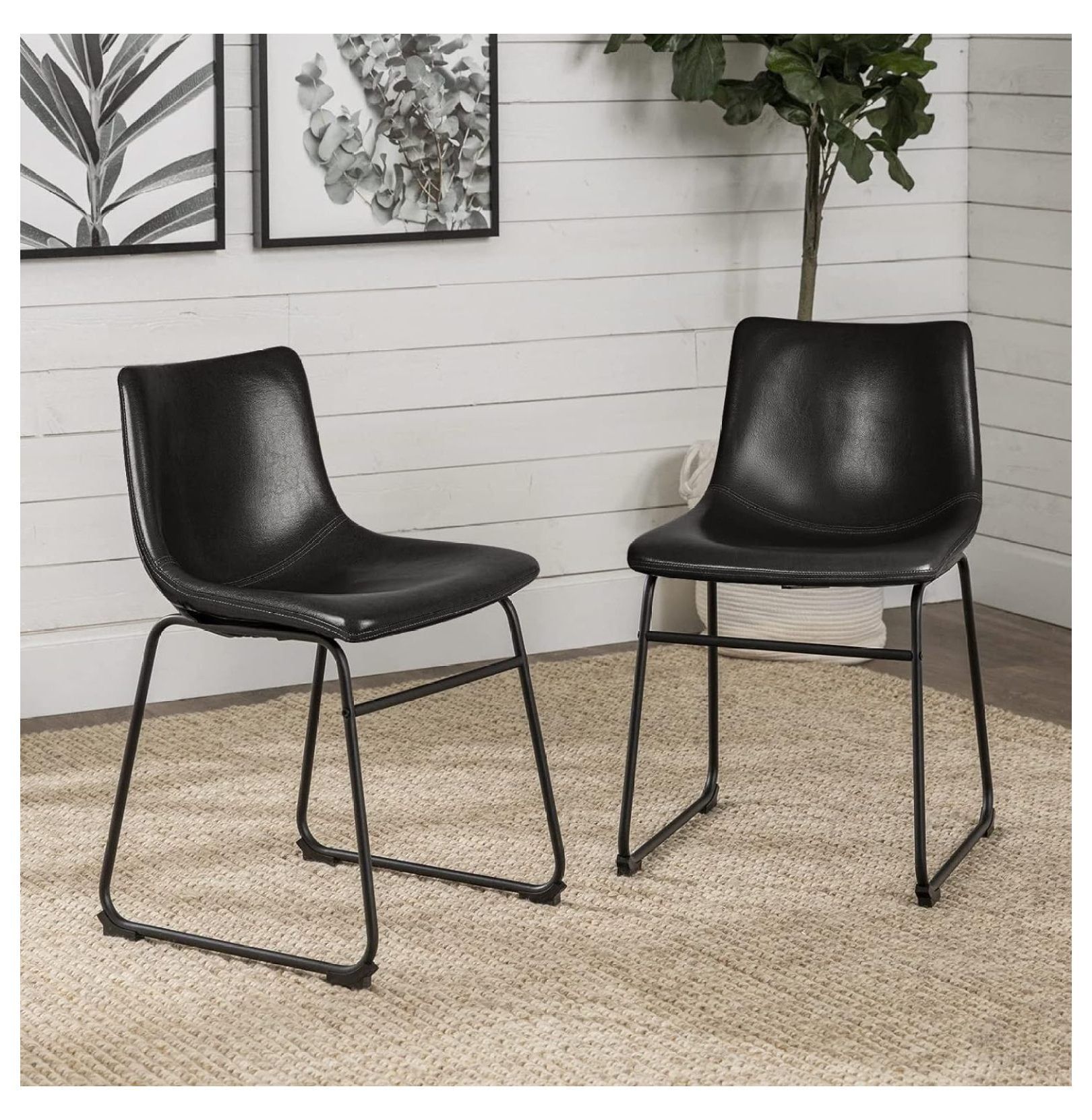 Whisky Faux Leather Upholstered Dining Chairs with Metal Legs, Set of 2