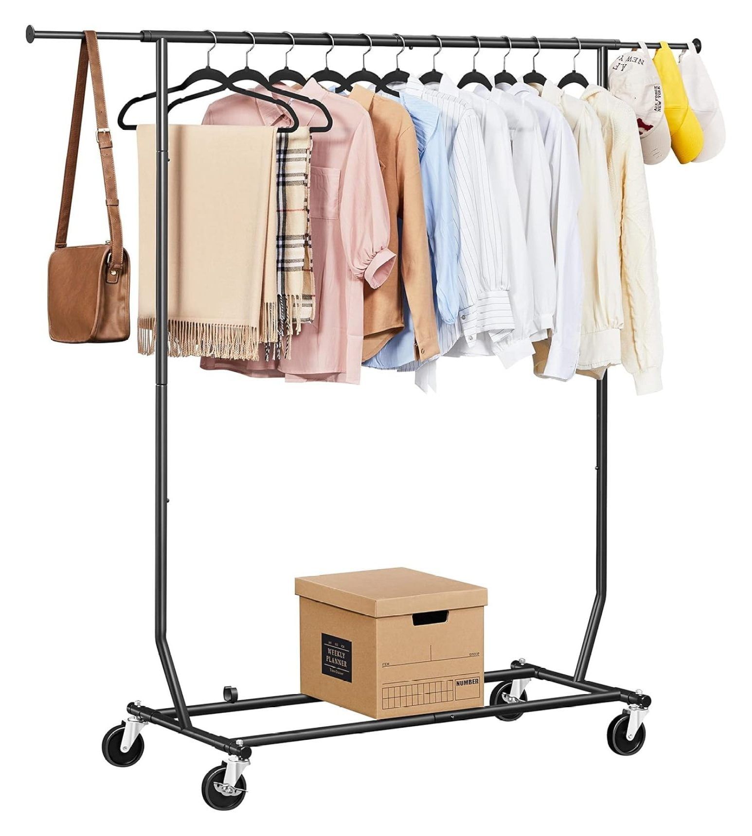 Black Heavy Duty Adjustable Rolling Garment Rack with Wheels