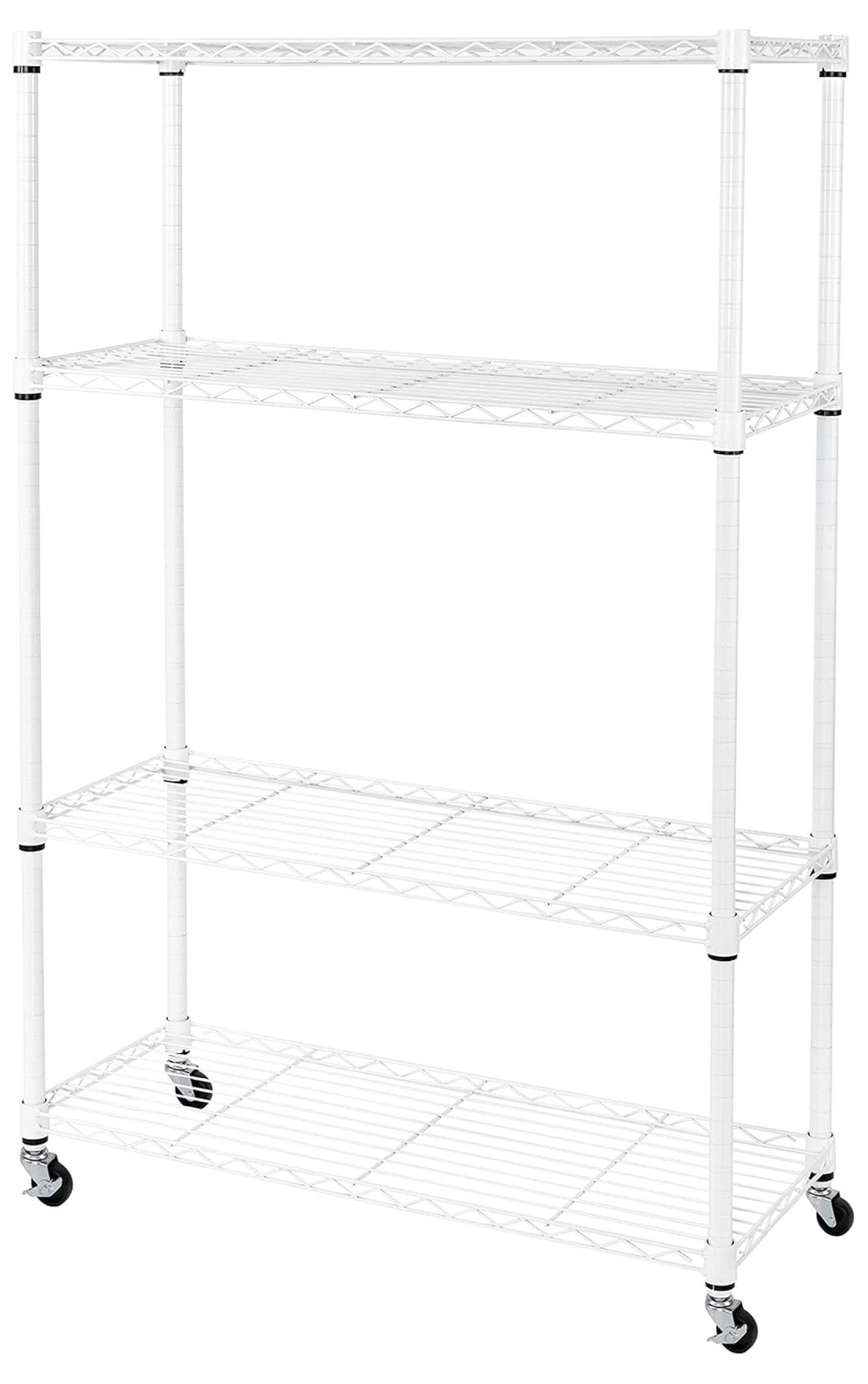 White Adjustable 4-Tier Steel Wire Shelving Unit with Wheels