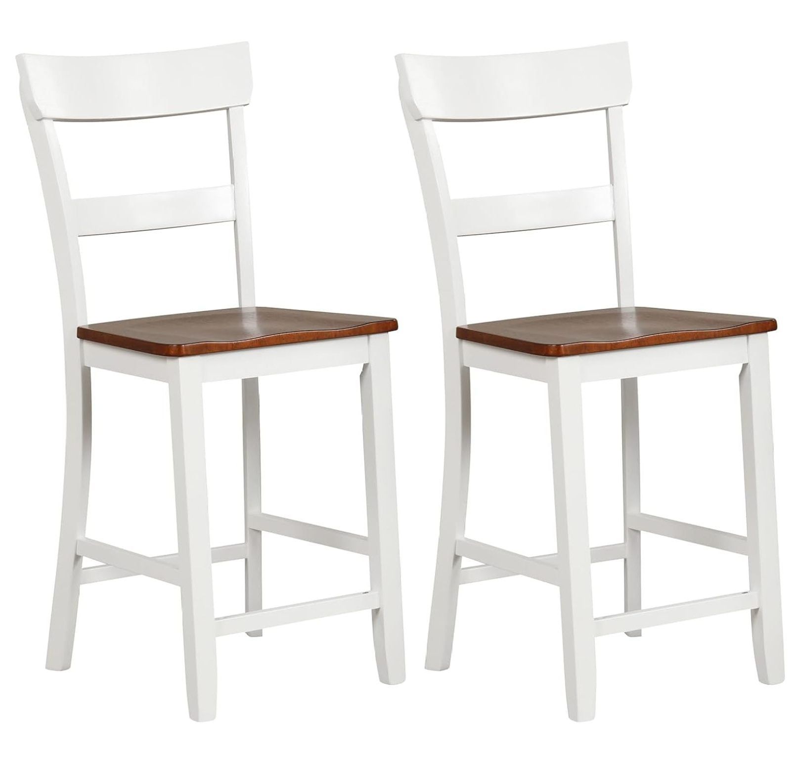 White and Brown Rubber Wood Farmhouse Bar Stools, Set of 2