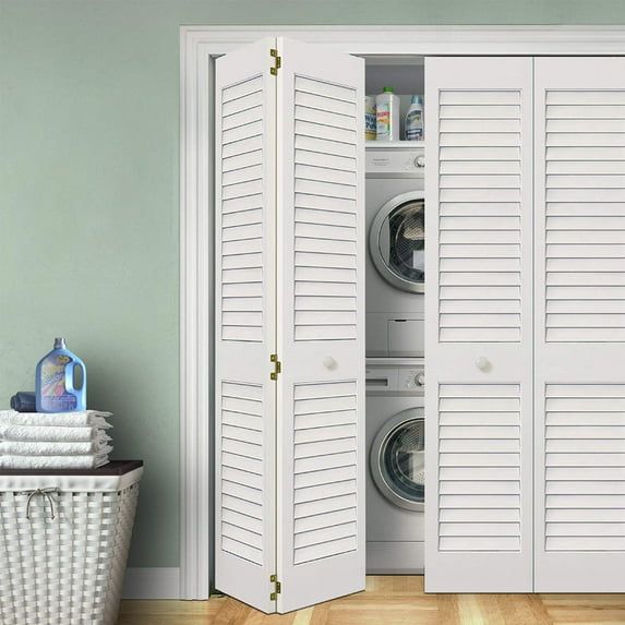 White Solid Pine Plantation Louvered Bi-fold Closet Door, 24" x 80"